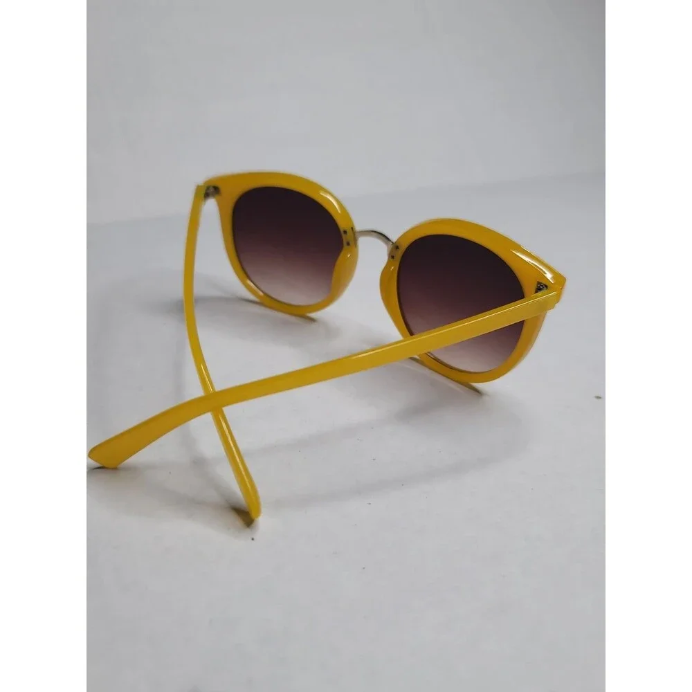 Sun Shades Round Yellow Women's Sunglasses Brown Tinted Lenses